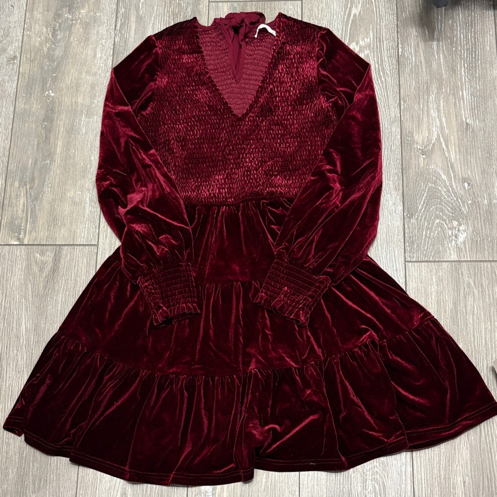 Velvet Burgundy Long Sleeve Dress